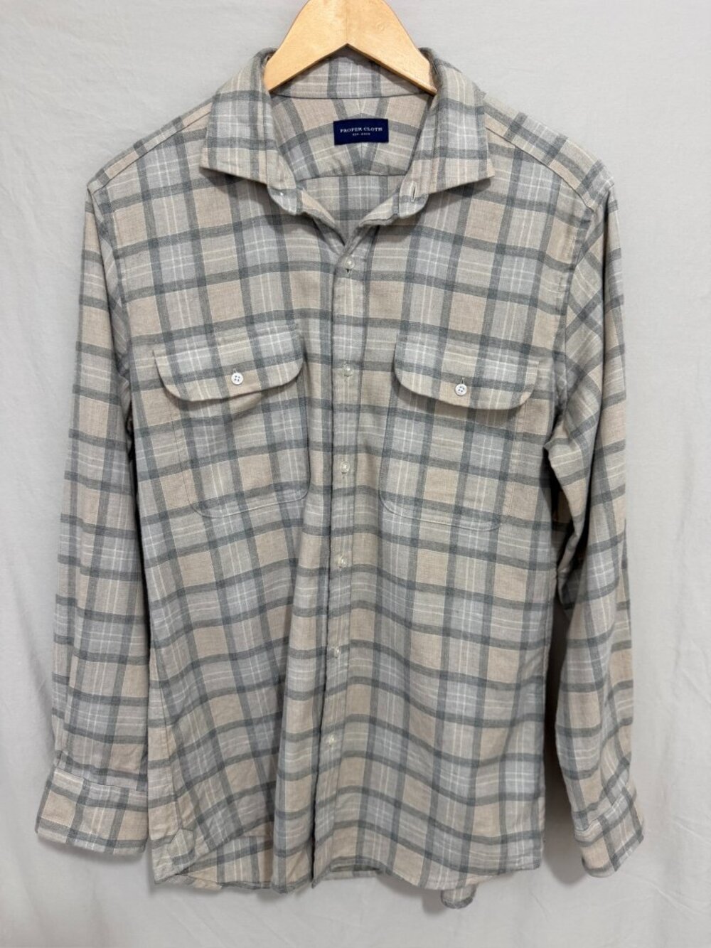 Proper Cloth Gray Plaid Flannel Button Front Shirt Medium